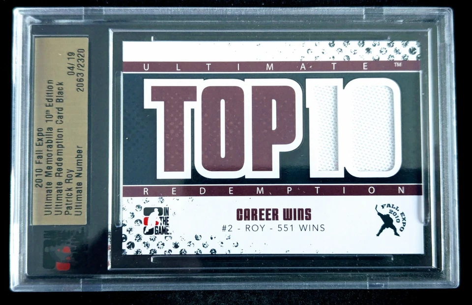 🔥#/19 PATRICK ROY DUAL RELICS TOP10 WINS 2010 IN THE GAME USED ITG ULTIMATE MEM - Image 3 of 4