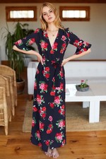 EUC Emerson Fry Marigot maxi wrap dress black floral - made in USA - small