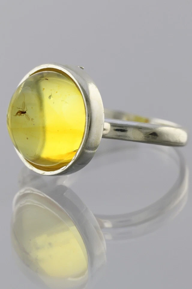 Anillo Ajustable Plata Ámbar Báltico Genuino Inclusión Insecto Fósil 191029-22 Foto 3 de 4