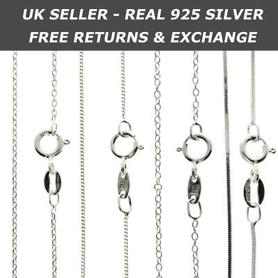 Genuine 925 Sterling Silver Curb, Snake Chain Necklace WHOLESALE Stamped Italy - Image 1 of 4