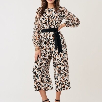 DVF Diane von Furstenberg Delphi Apaloosa Chestnut black silk jumpsuit new S 4 6
