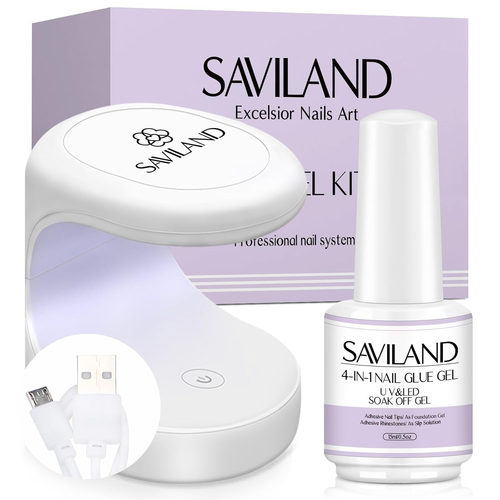 Gel Nail Glue with Lamp: 15 ML U V Nail Glue Gel DUO for Nails Tips and U V Ligh