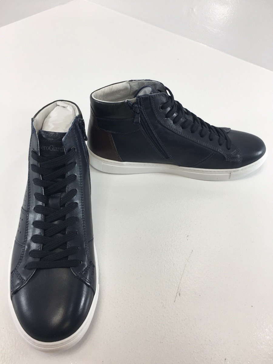 Nero Giardini Mens Leather Hi Top Lace Up Sneakers Navy Blue US