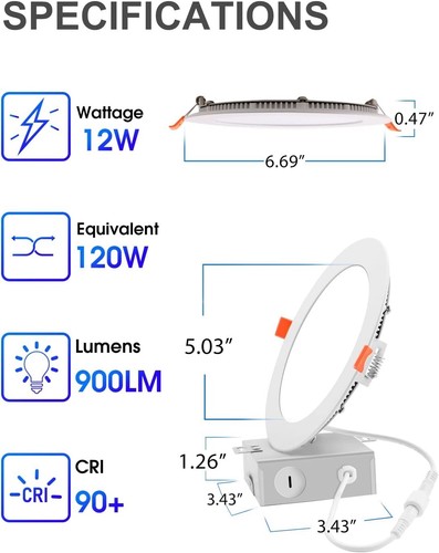12-Pack Ultra-Thin 6-Inch Dimmable LED Recessed Lighting - 3000K Warm White - Picture 4 of 9