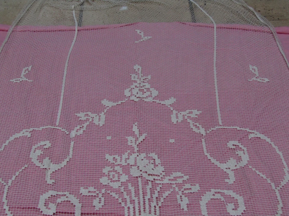 panneau de rideau ancien en filet fait main larg 127 cm grande hauteur 257 cm - Photo 4/4