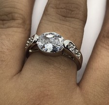 Silver tone oval crystal Pave ring size 8