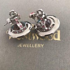 Vivienne Westwood Tiny Orb Pink Silver Earrings No BOX E023
