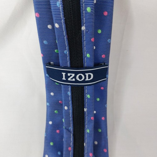Izod Polka Dot Zipper Repp Neck Tie Blue Pink Green Youth Boys 15" - Picture 3 of 5