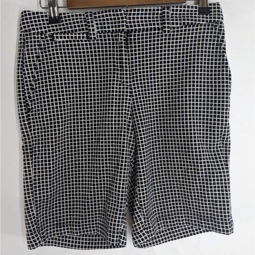 LANDS' END Shorts Womens 2 Black Mid-Rise Check Flat Front Bermuda
