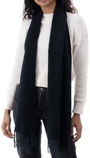 Style & Co Solid Fringe-Trim Herringbone Womens Scarf Black