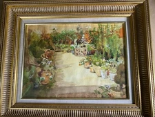 Margaret H. Parson "Garden Landscape Scene" Watercolor Painting #12 Signed/Frame