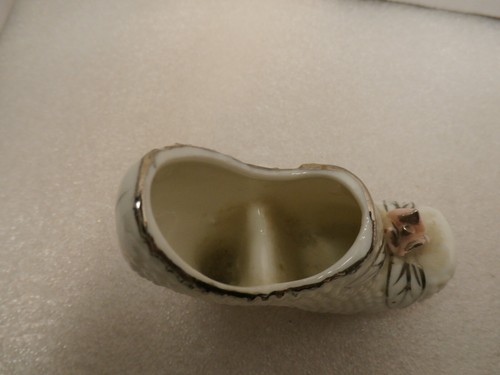 Vintage Mini White Ceramic Hob Nail High Heel Shoe w/Pink Rose - Picture 5 of 6