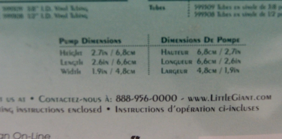 Statuary 喷泉泵 95 GPH 6 英尺线 5 瓦 Little Giant 全新 566005,sh6599 — 第 3/3 张图片