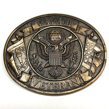 Vintage 80  s Belt Buckle WWII Veteran Commemorative