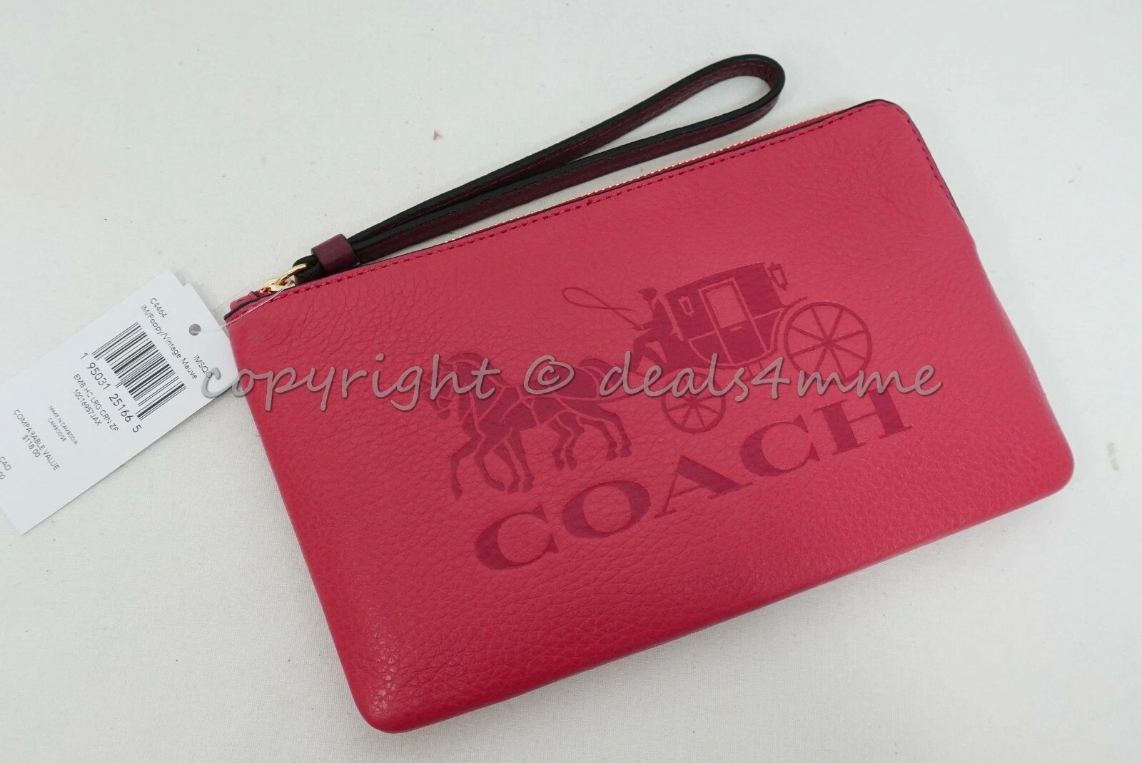 Coach C4464 grande braccialetto con zip angolare cavallo e carrozza in papavero malva vintage