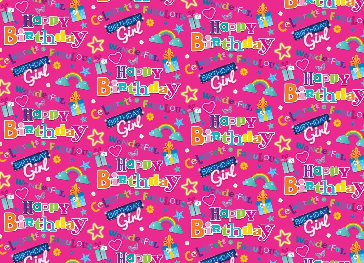 Hot Pink Birthday Girl Rainbow Wrapping Paper 1 Sheet with