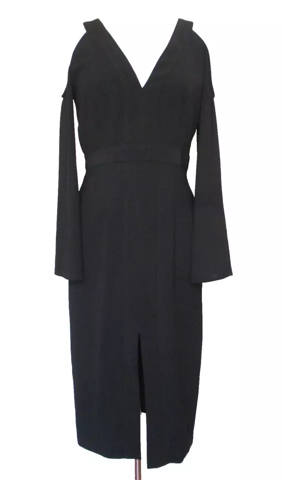 Keepsake The Label In Motion Midi Dress M Women Cold Shoulder Black Crepe - Image 2 of 4