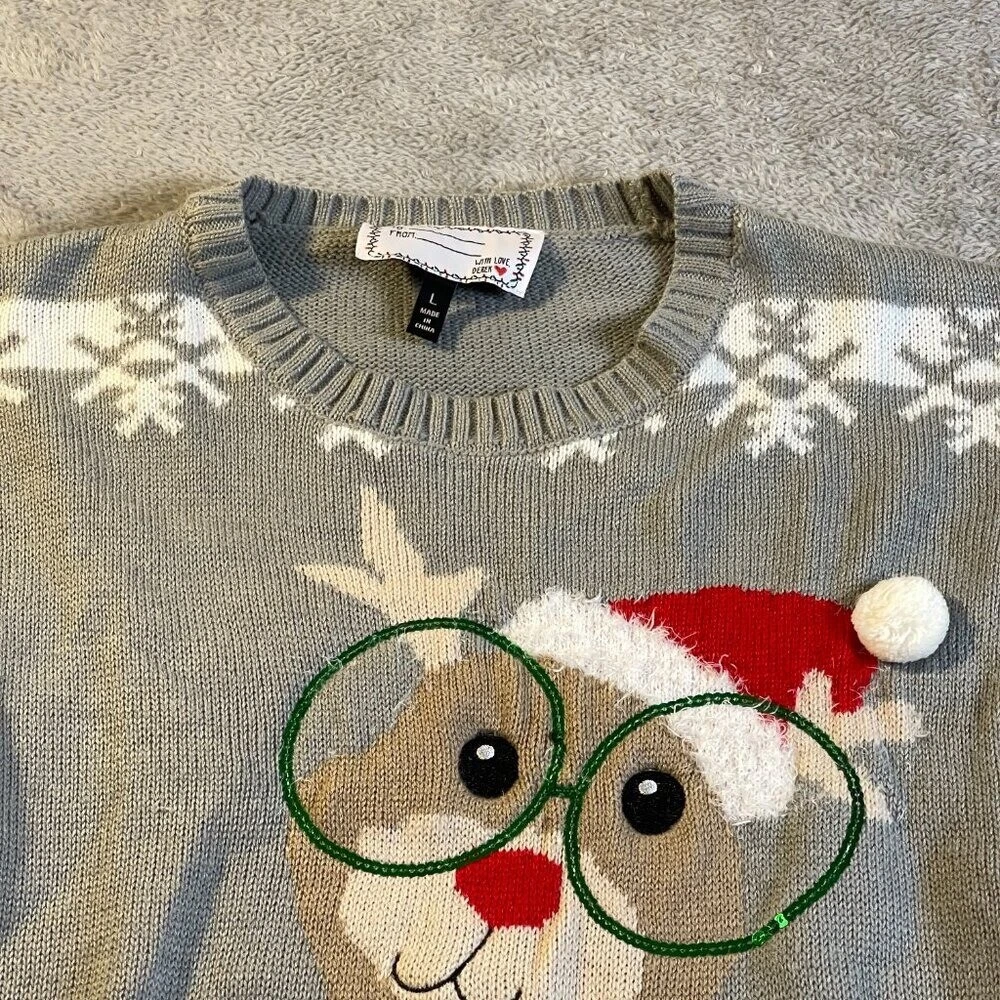 Derek Heart Womens Christmas Ugly Sweater Pullover Snowflakes L Gray Ribbed