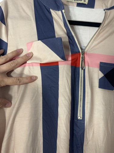 Top Pullover Moyabo Rosa/Azul/Rojo y Marfil a Cuadros Media Cremallera Manga Larga, Para Mujer’s M - Imagen 3 de 13