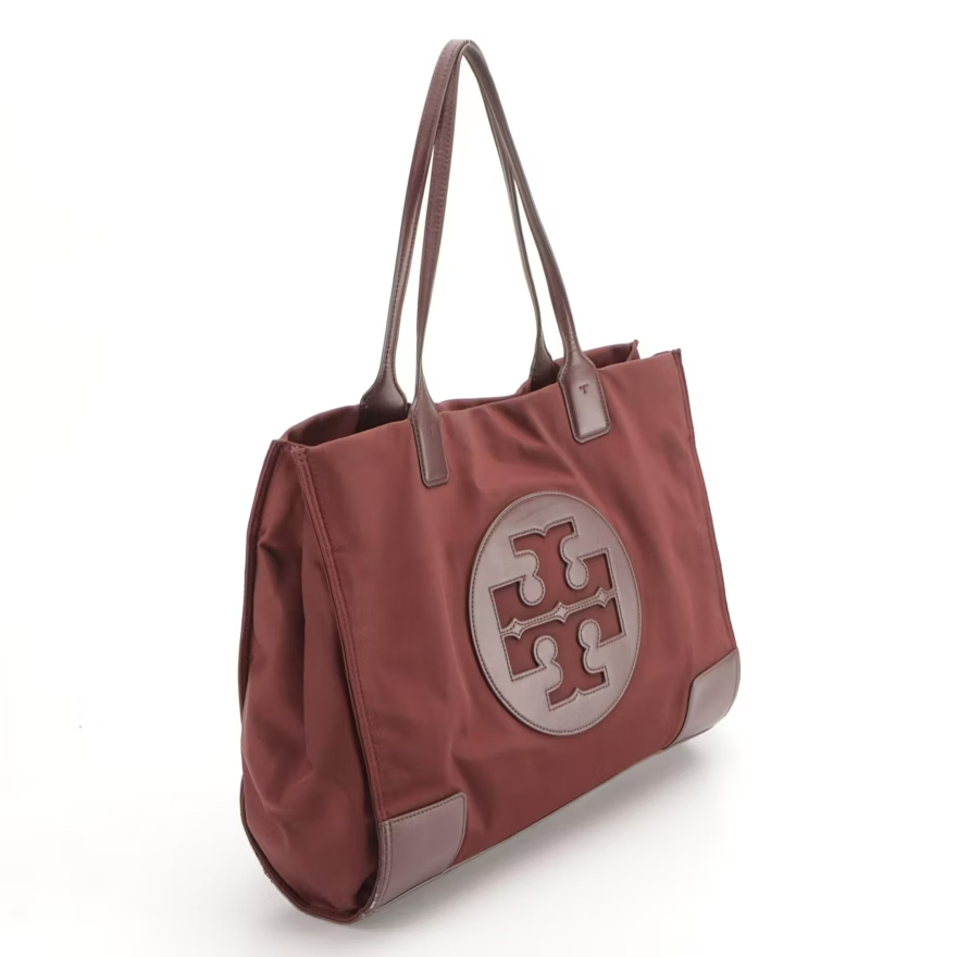 Tory Burch Large Ella Tote Bag in Maroon Nylon and Leather Trim | eBay