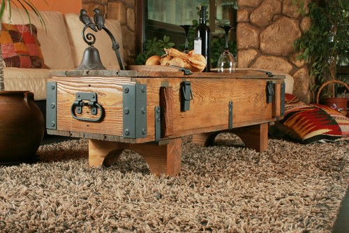 Truhe Couchtisch Holz massiv Wohnzimmertisch Truhentisch Kiste Vintage 105 cm - Bild 6 von 9