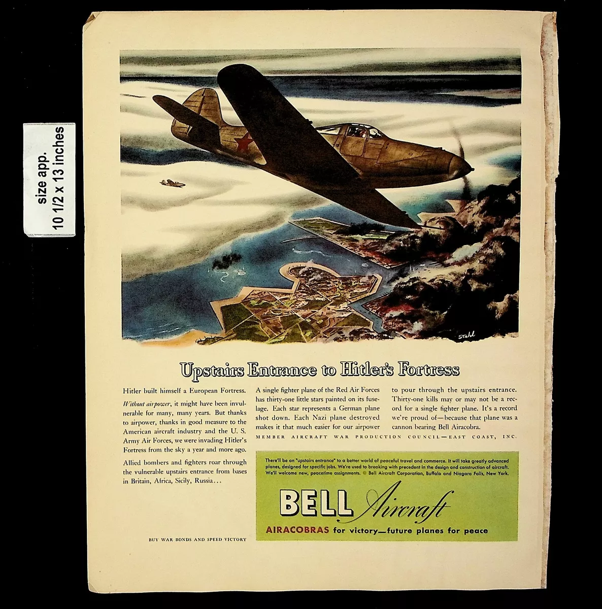 1944 Bell Aircraft Airacobras for Victory War Vintage Print Ad