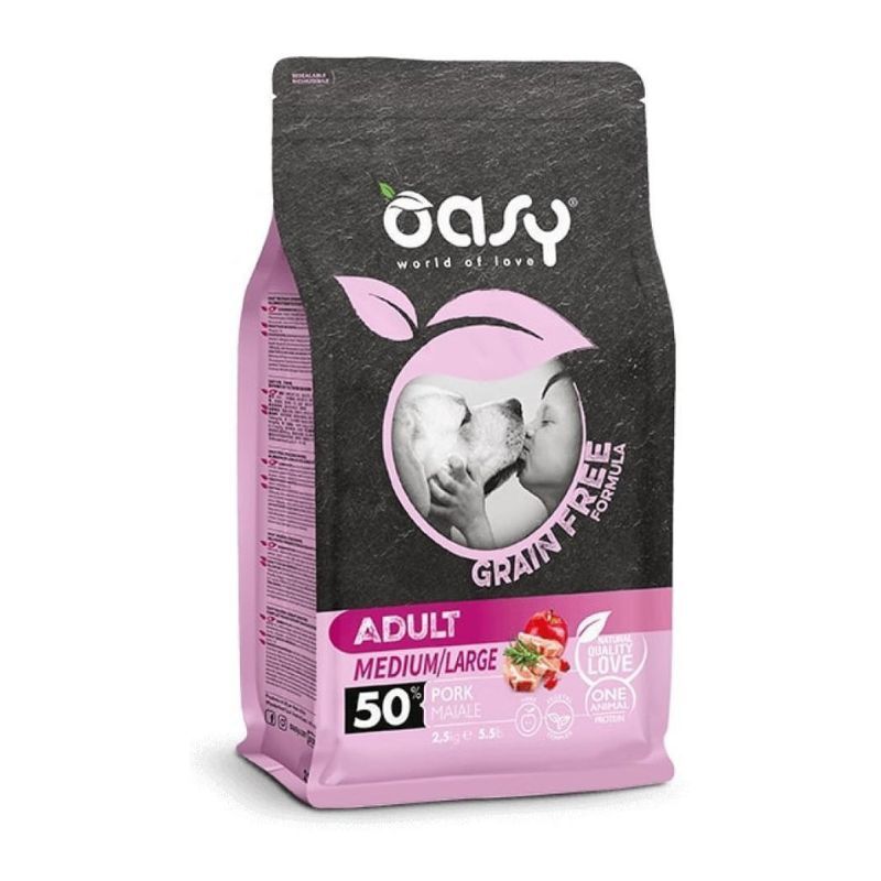 Cibo Cane Oasy Grain Free Maiale 12kg Adult Medium/Large Monoproteico