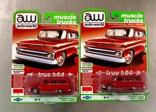 AUTO WORLD MUSCLE TRUCKS 1966 CHEVY SUBURBAN ( LOT OF 2 ) RUBBER TIRES 1/64 RED