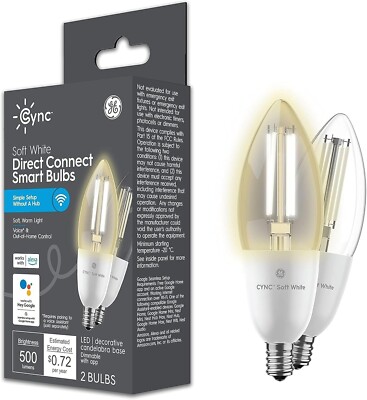 GE Cync Soft White Direct Connect LED Candelabra Dimmable Alexa / Google