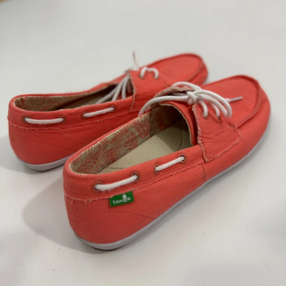 Zapato mocasín Sanuk Sailaway 2 aceras surfistas CORAL con cordones de lona para barco 7,5 Foto 4 de 4