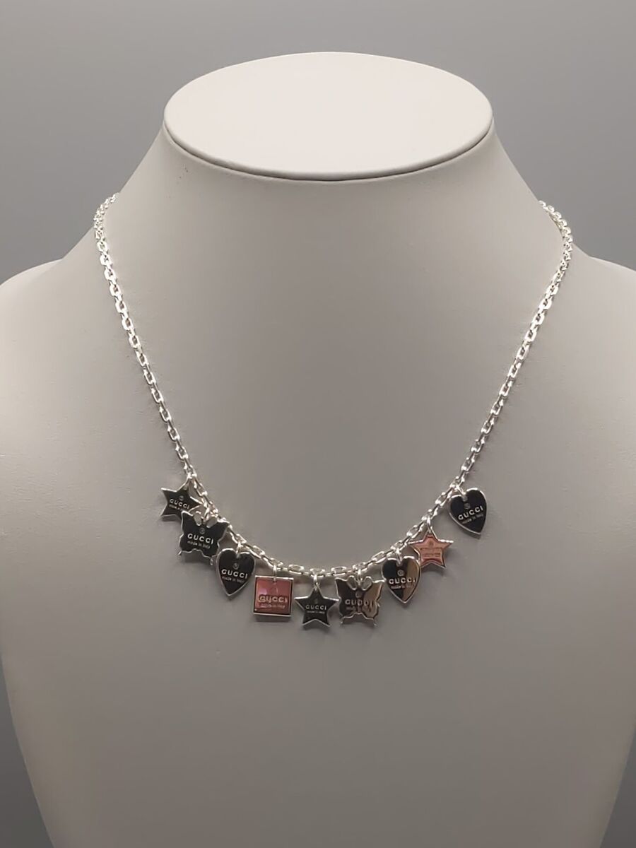 GUCCI Star Butterfly Heart Charm Necklace 16 GUCCI Star Butterfly Heart Charm Necklace 16