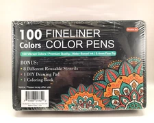 Fineliner Colored Pens, 100 Colors 0.4mm Fine Point Pens with Stencils & Adul...