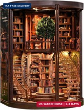 Wisdom Library Book Nook Kit for Adults - 3D Wooden Puzzle with LED Lights, Mini
