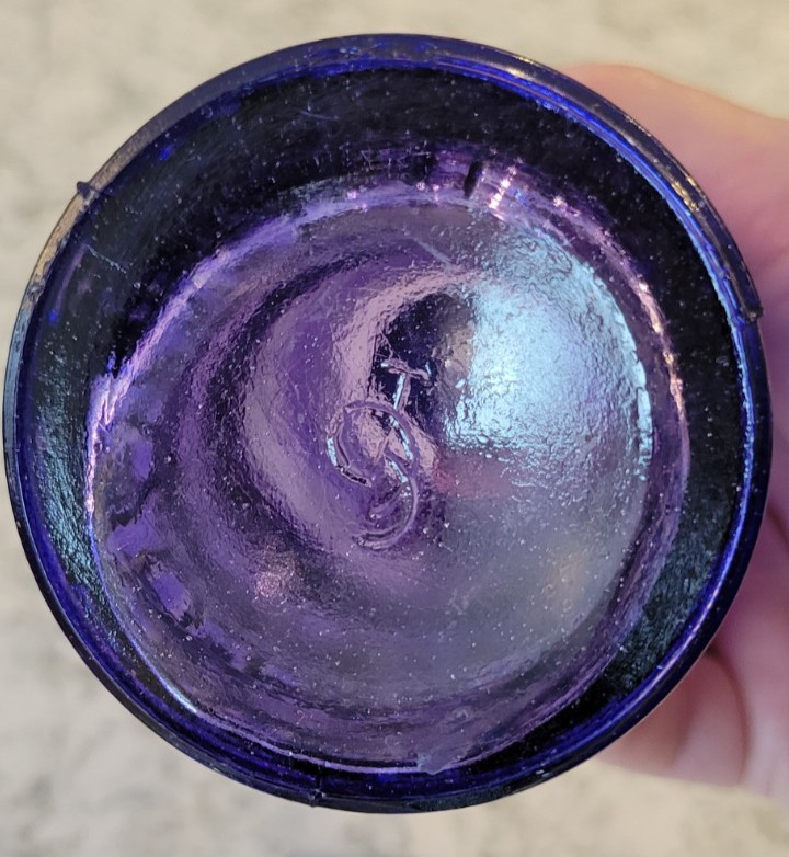 Cobalt Blue Purple Imperial Glass Bottle Rope Design 11.5" Tall Vintage w Cork