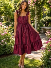 Lulus Size Large Poised Passion Wine Red Taffeta Pleated Ruffled Midi Dress