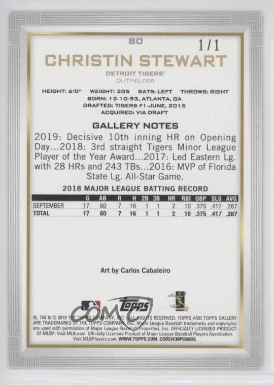 2019 Topps Gallery Red 1/1 Christin Stewart #80 Rookie RC y0i - Image 2 of 3
