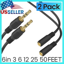 3.5mm Extension Cable AUX Adapter M/F Auxiliary Cord Audio Extender Wire 2 PACK