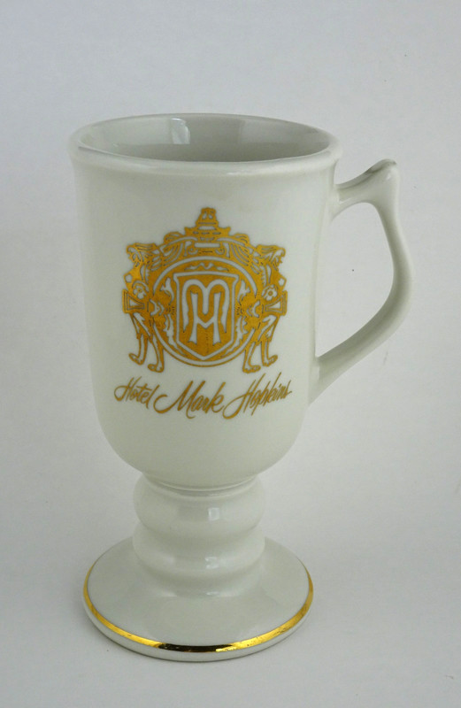 Vintage Hotal Mark Hopkins Pedestal Coffee Mug Ivory With Gold Hall China