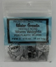 Water Gremlin PWW-0 Needle nose Worm Weight 1/16 oz 16ct