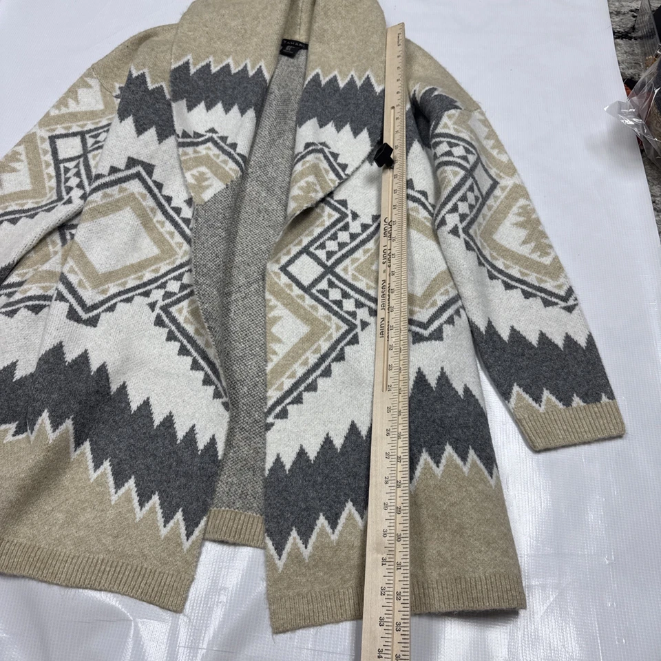 Cárdigan/Chaqueta Suéter Tahari Azteca Tribal Geométrica Gris Tostado Frente Abierto XL Foto 4 de 4