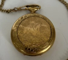 Vintage Arnex Gold Colored Pocket Watch Horse Design Watch Fob -  Not  Working