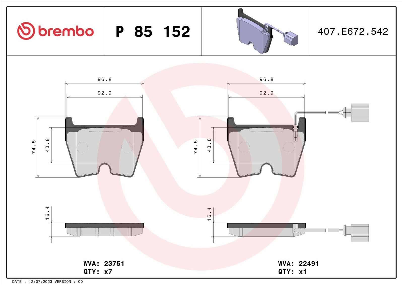 Plaquettes de frein Brembo Xtra à friction stable pour un freinage réactif P 85 152X