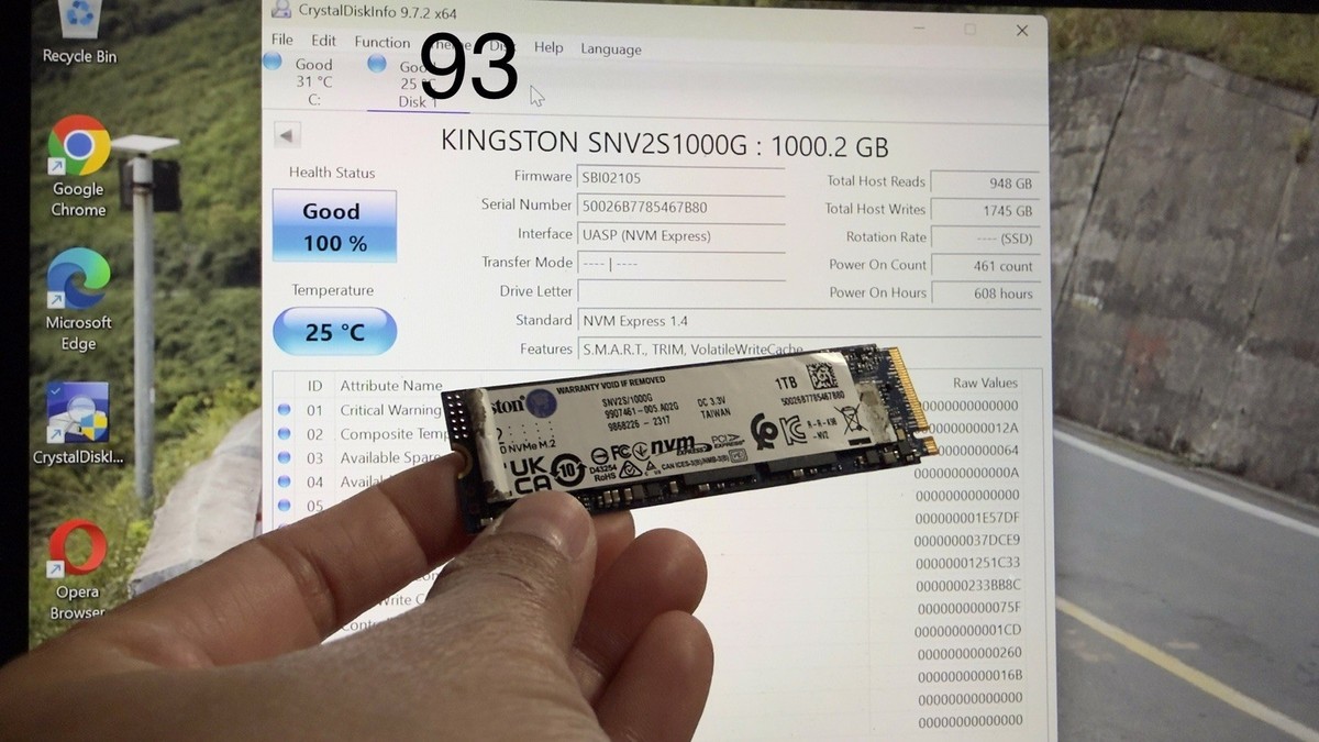 Kingston 1TB SNV2S1000G M.2 NVMe Gen4 SSD Health100% Usage 608