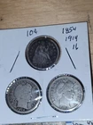 1854 Seated Dime, 1914 , And 1916 Barber Dime