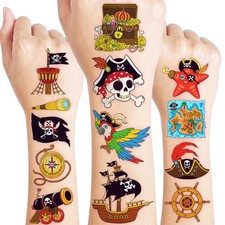 60 PCS Pirate Ship Nautical Pre-Cut Temporary Tattoos for Medium, multiple