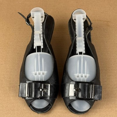 Vero Cuoio Italian Leather Black Slingback Heels Women s 9 W DAMAGED