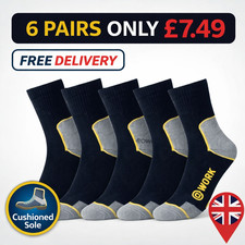 Mens Pairs Work Socks Cushioned Sole Reinforced Heel Toe Boot UK 6-11 & 11-14