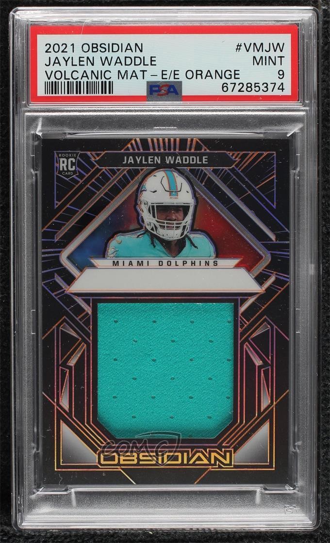 Jaylen Waddle Panini Obsidian Volcanic Materials #VMJW Electric Etch Orange