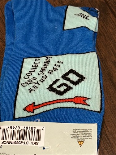 Hasbro Monopoly Gameboard Mens Sz 6-12 Blue Graphic Novelty Crew Socks 1 Pk New - Picture 6 of 7