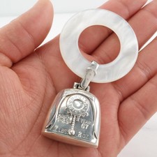 1960's Mother of Pearl Engraved Web Mop Sterling Silver Baby Rattle